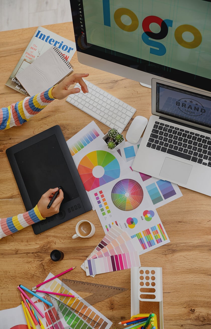 Graphic Designer Working in Office